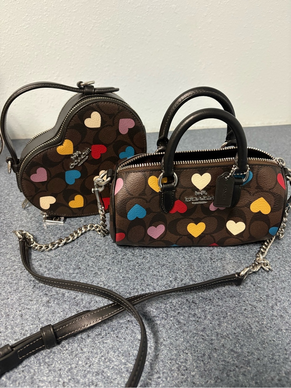 Coach Brown Signature Heart Crossbody with Multi-Color Hearts
